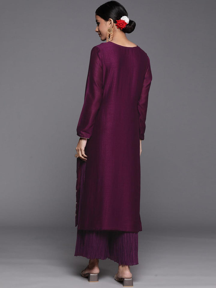 Purple Embroidered Silk Straight Kurta