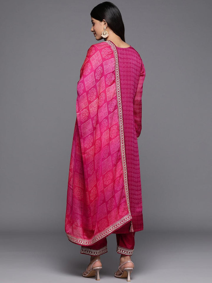 Purple Printed Chiffon Straight Suit Set With Trousers