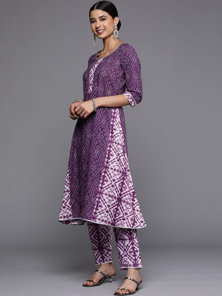 Purple Printed Cotton A-Line Kurta