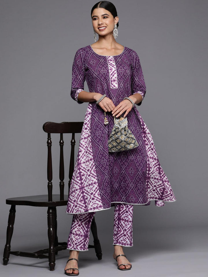 Purple Printed Cotton A-Line Kurta