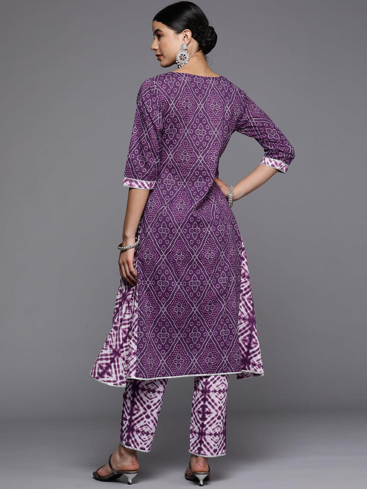 Purple Printed Cotton A-Line Kurta