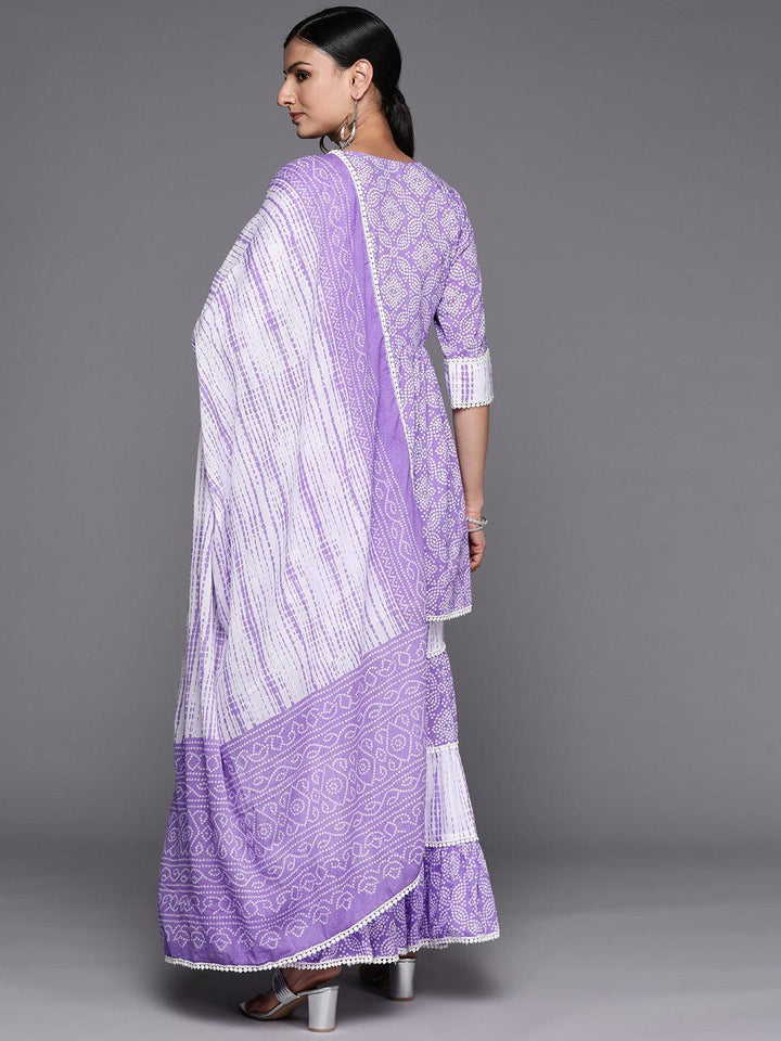 Purple Printed Cotton Anarkali Sharara Suit Set