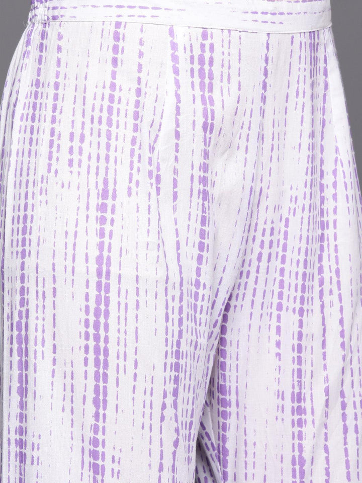 Purple Printed Cotton Anarkali Sharara Suit Set