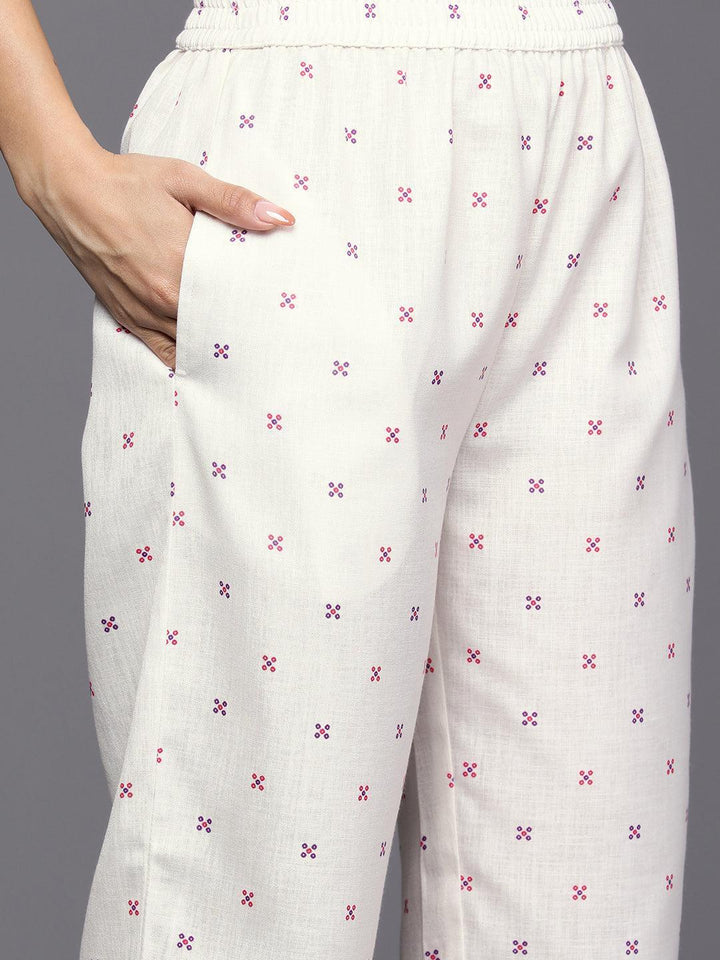 Purple Printed Cotton Straight Kurta Set With Trousers