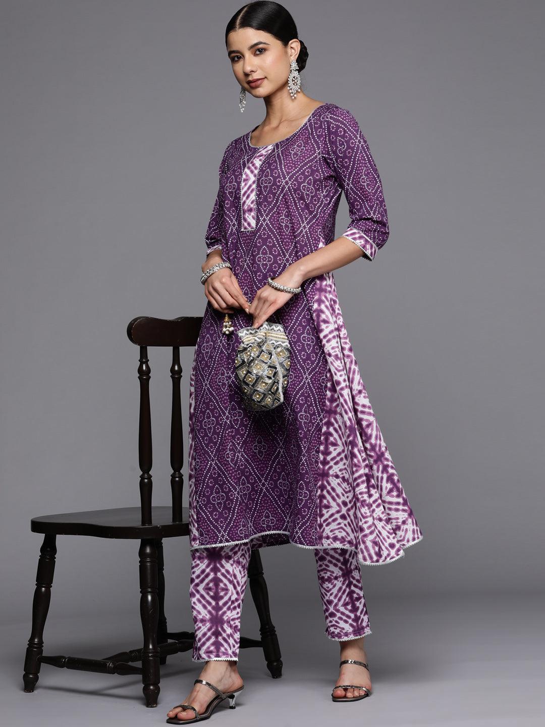Purple Printed Cotton Trousers - ShopLibas