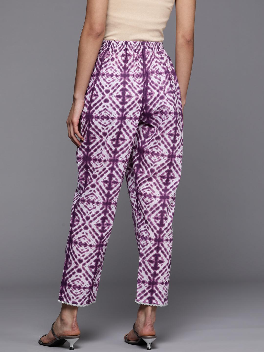 Purple Printed Cotton Trousers - ShopLibas