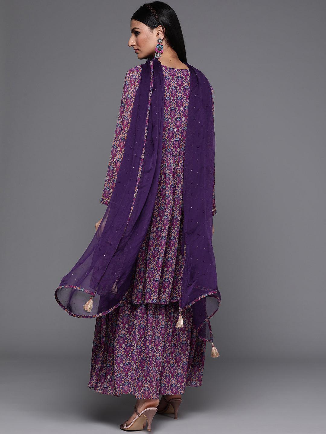 Purple Printed Georgette Suit Set - ShopLibas