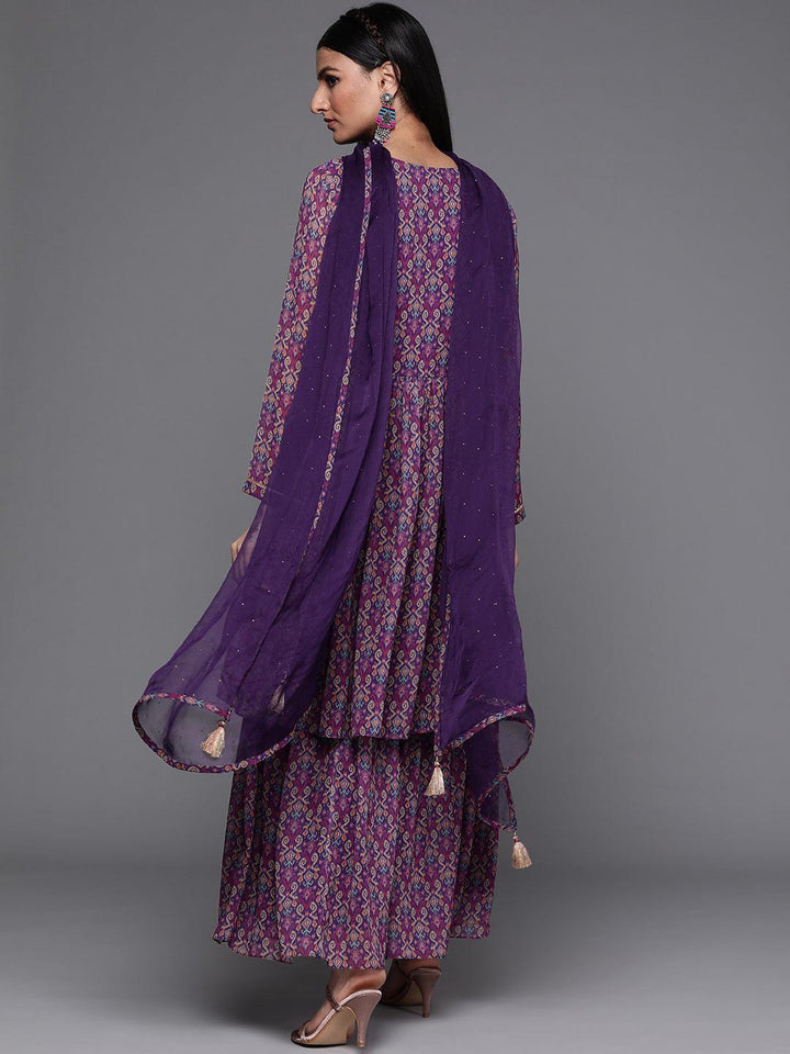 Purple Printed Georgette Suit Set