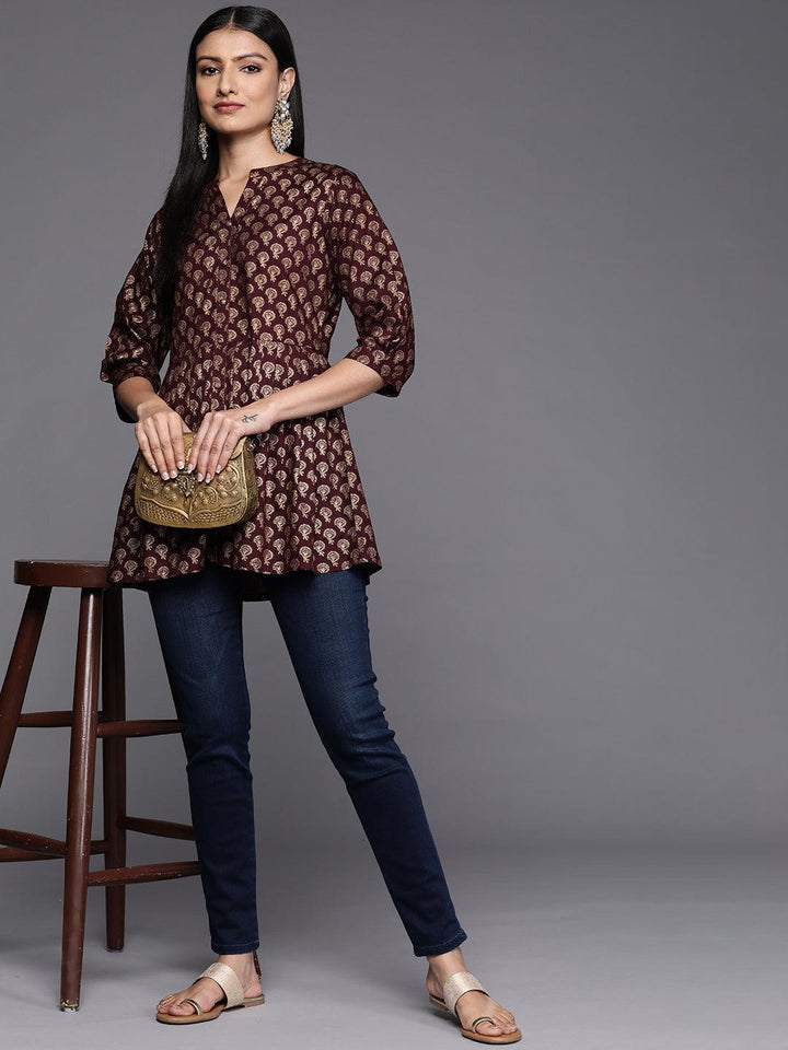 Purple Printed Rayon A-Line Kurti