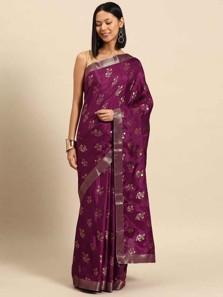 Purple Printed Silk Blend Saree