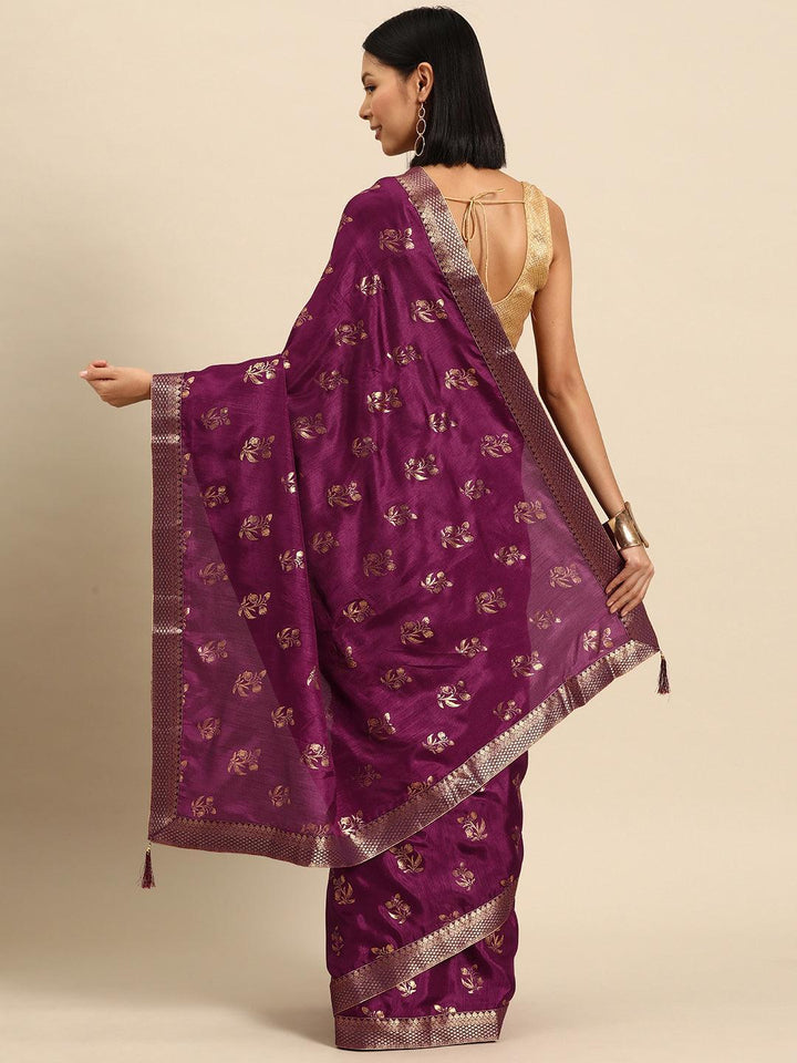 Purple Printed Silk Blend Saree