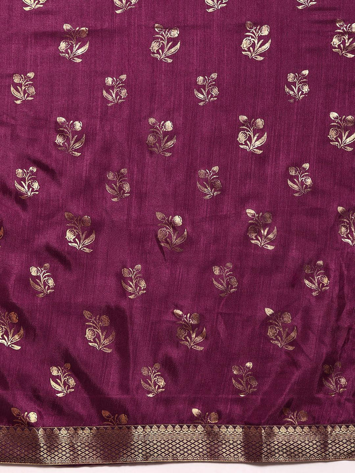 Purple Printed Silk Blend Saree