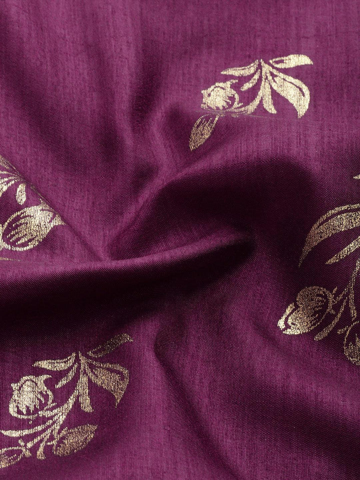 Purple Printed Silk Blend Saree