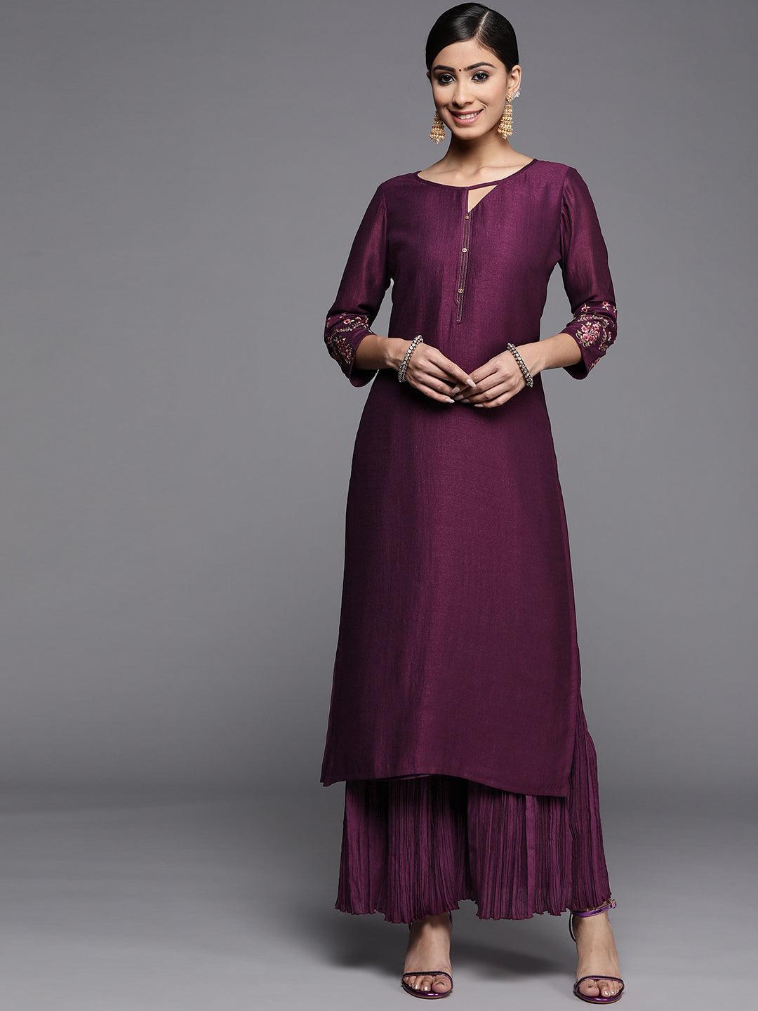 Purple Solid Silk Kurta - ShopLibas