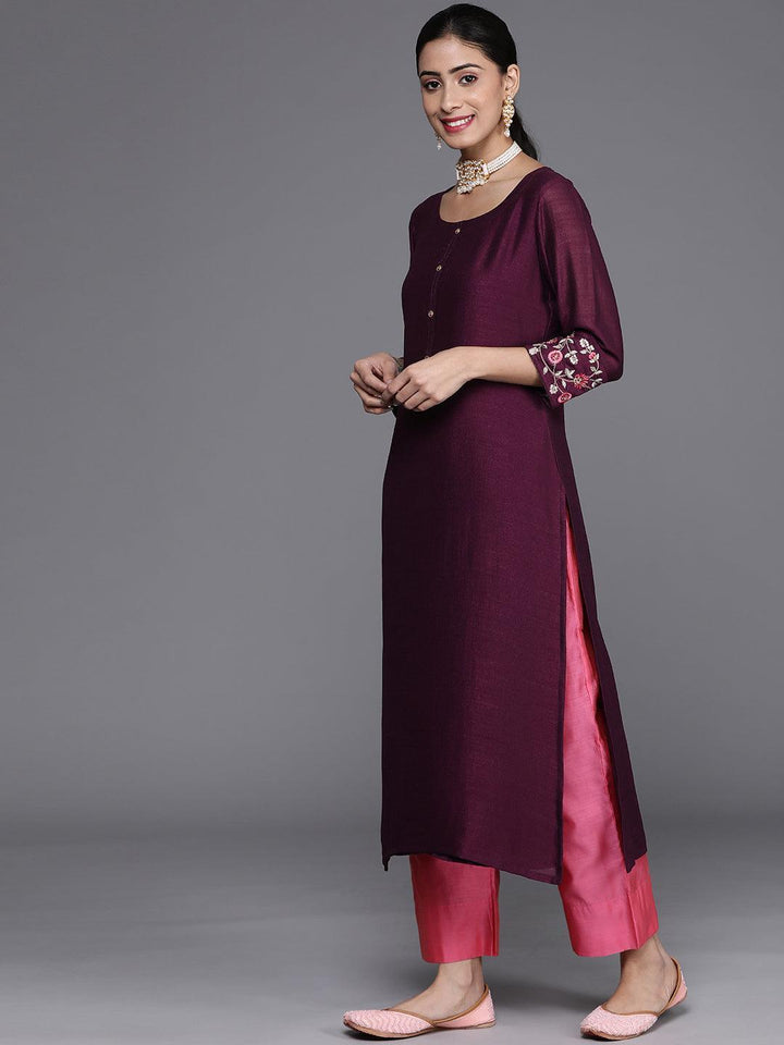 Purple Solid Silk Kurta