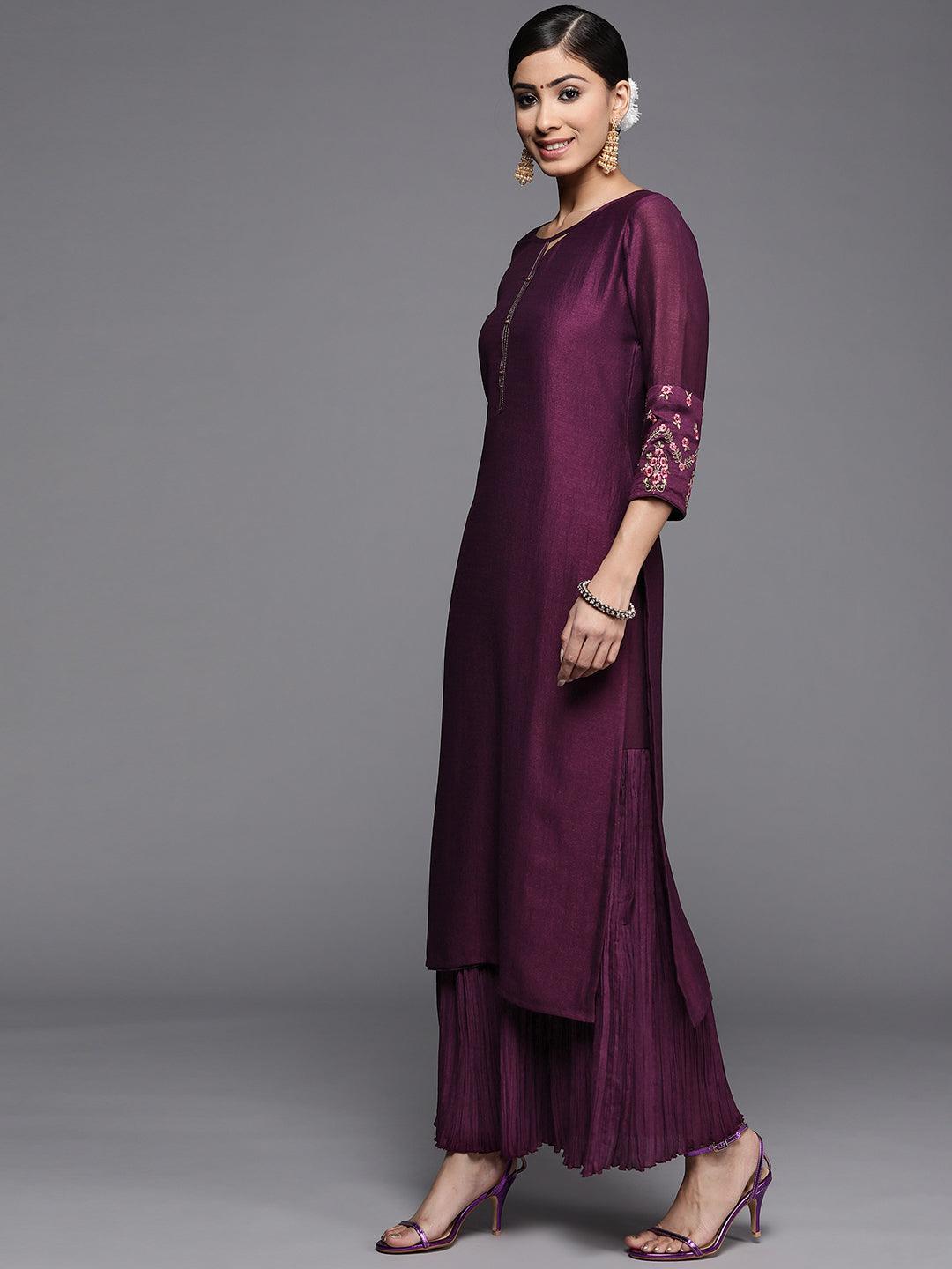 Purple Solid Silk Kurta - ShopLibas