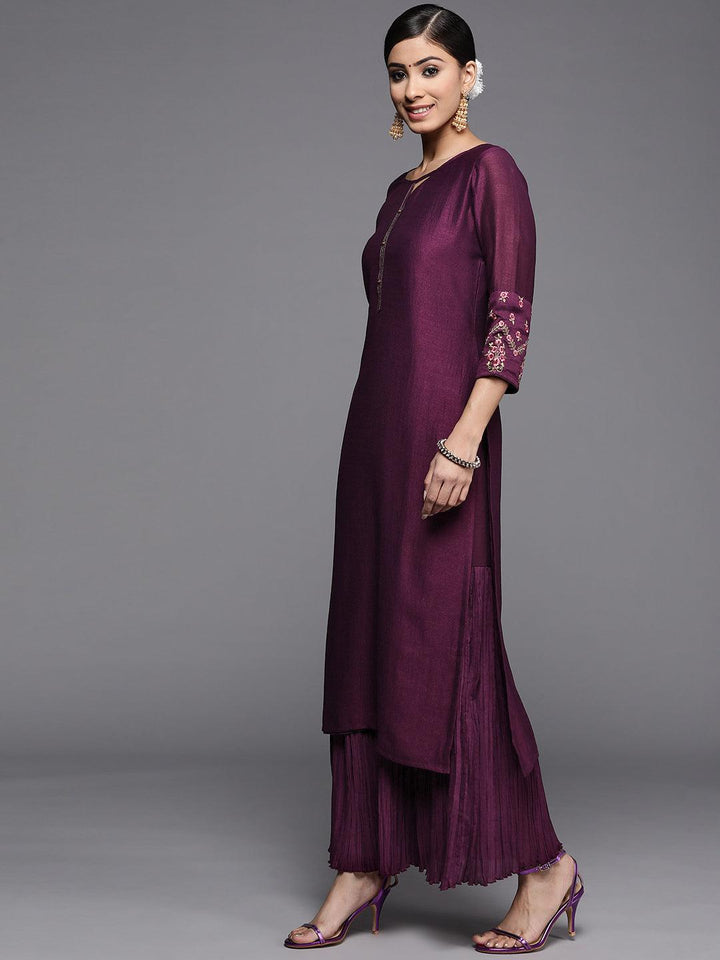 Purple Solid Silk Kurta