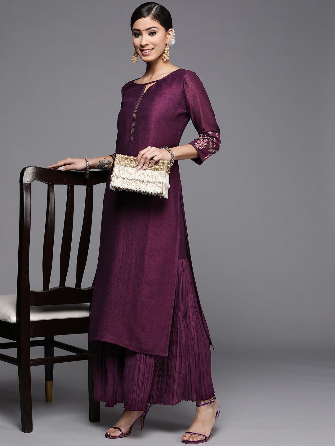 Purple Solid Silk Kurta - ShopLibas