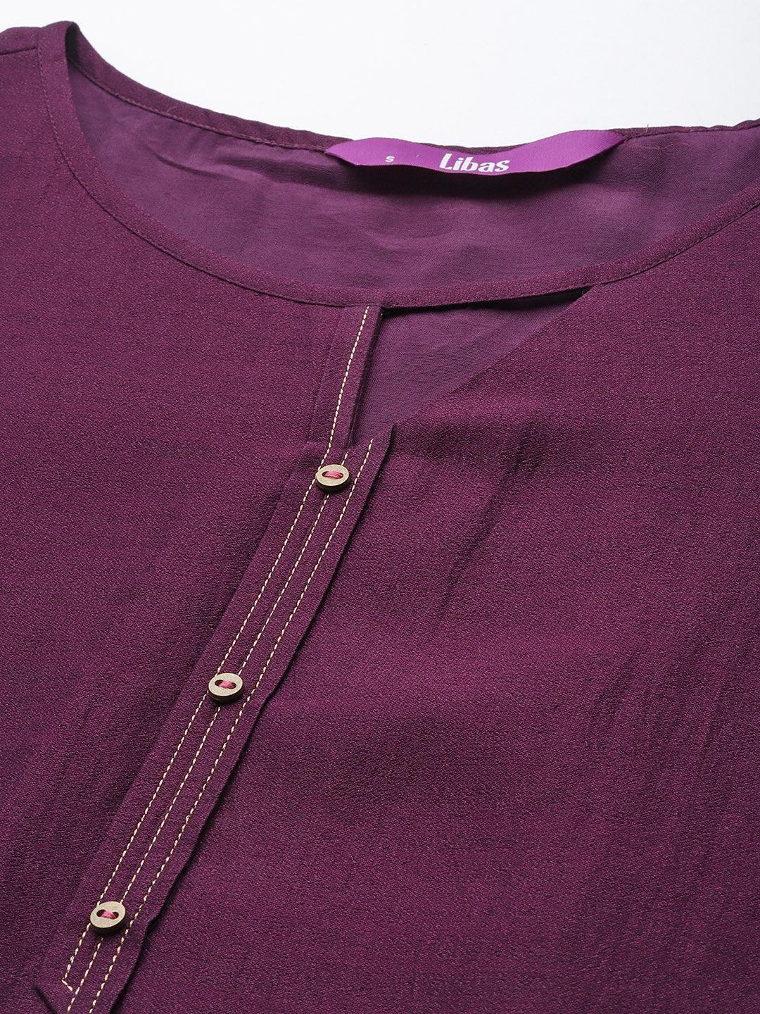 Purple Solid Silk Kurta - ShopLibas