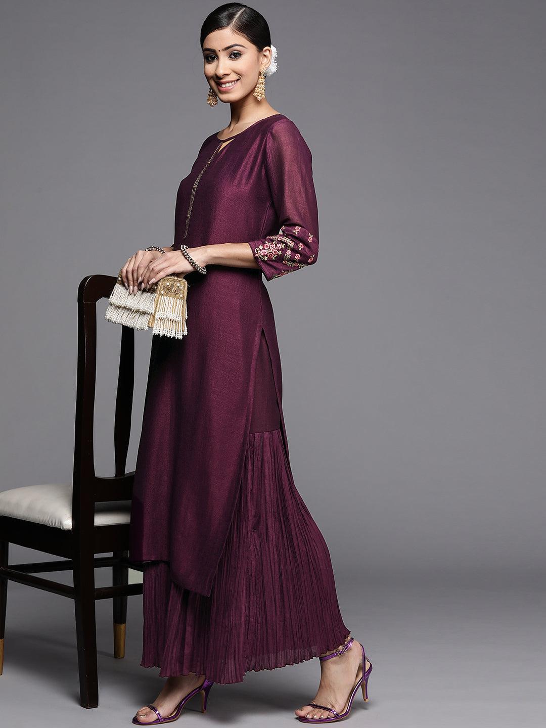 Purple Solid Silk Palazzos - ShopLibas