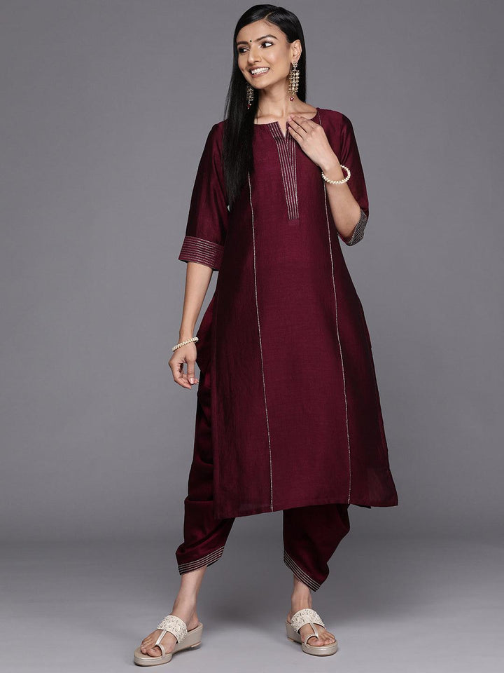 Purple Solid Silk Straight Kurta