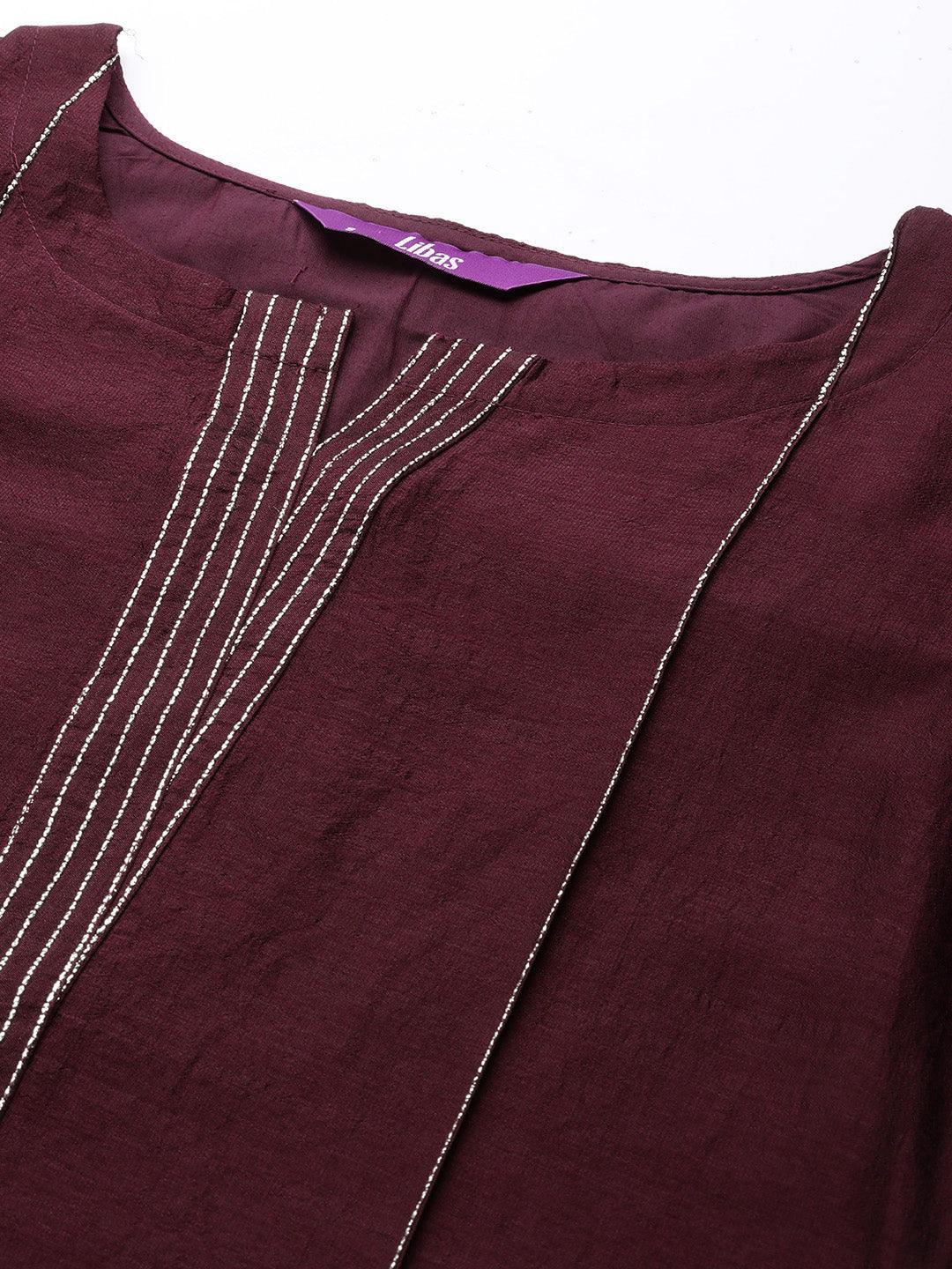 Purple Solid Silk Straight Kurta - ShopLibas