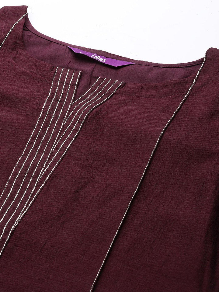 Purple Solid Silk Straight Kurta