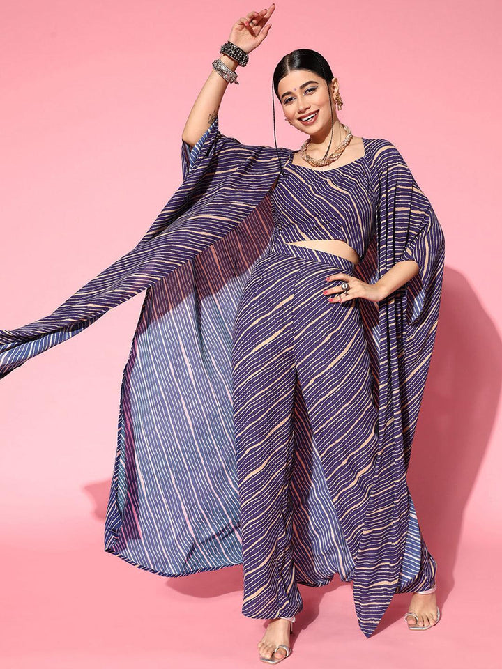 Purple Striped Georgette 3 Piece Co-Ords