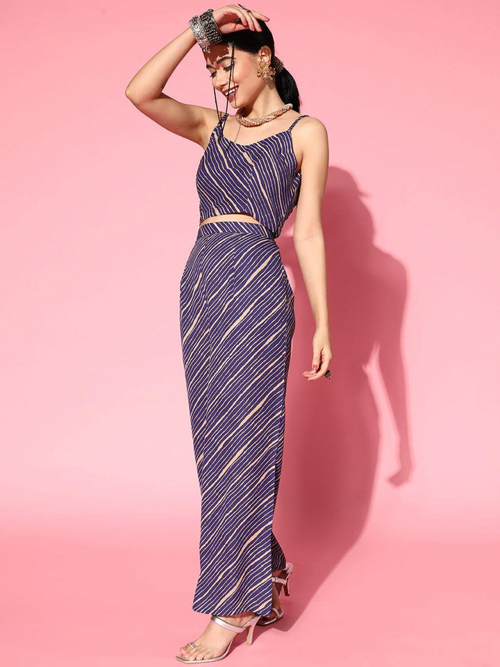 Purple Striped Georgette 3 Piece Co-Ords