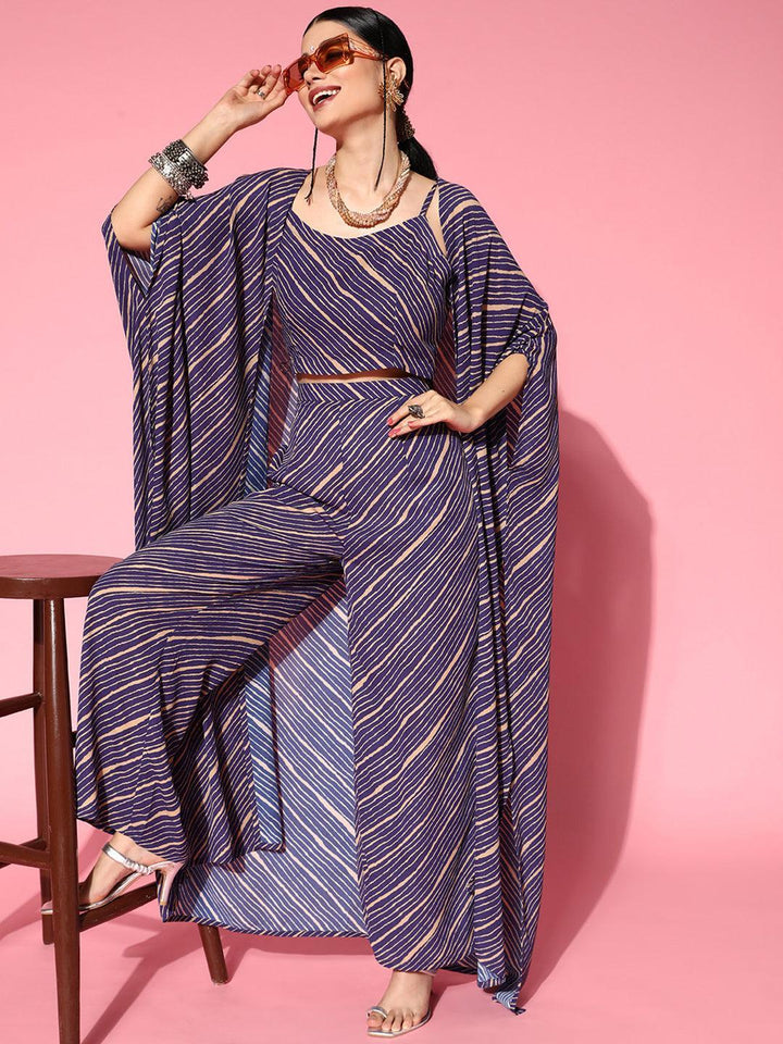 Purple Striped Georgette 3 Piece Co-Ords