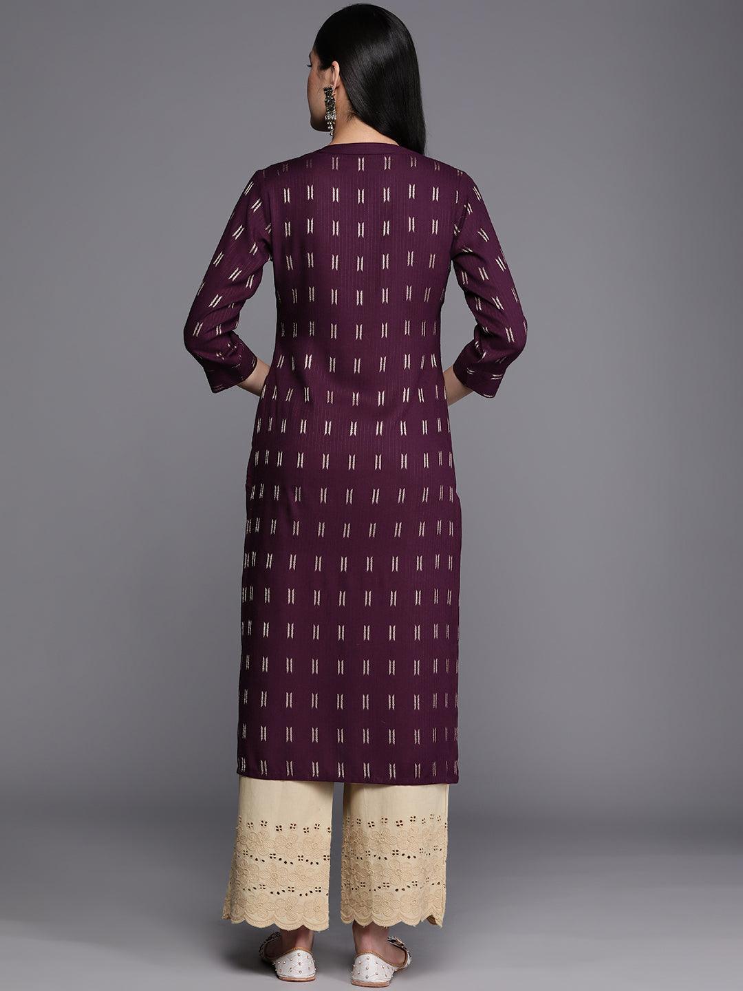 Purple Woven Design Rayon Straight Kurta - ShopLibas