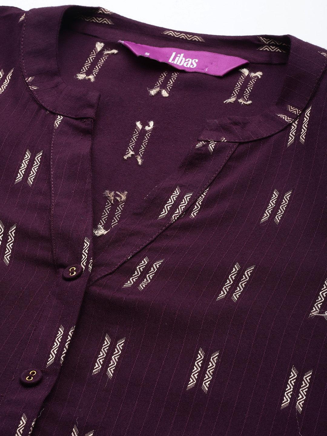 Purple Woven Design Rayon Straight Kurta - ShopLibas