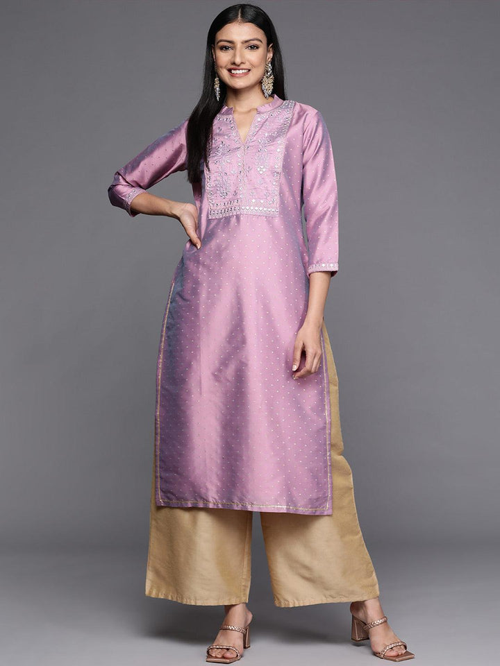 Purple Yoke Design Art Silk Straight Kurta
