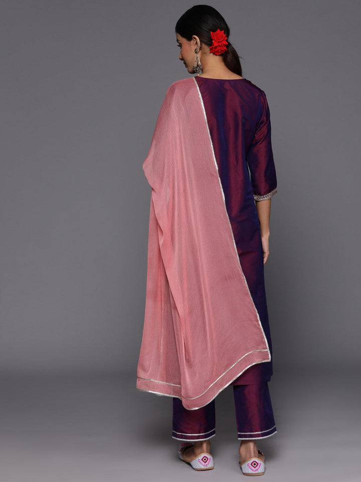 Purple Yoke Design Silk Blend Suit Set With Trousers