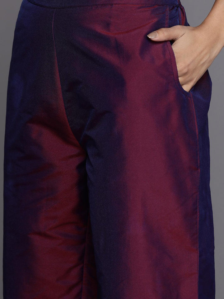 Purple Yoke Design Silk Blend Suit Set With Trousers
