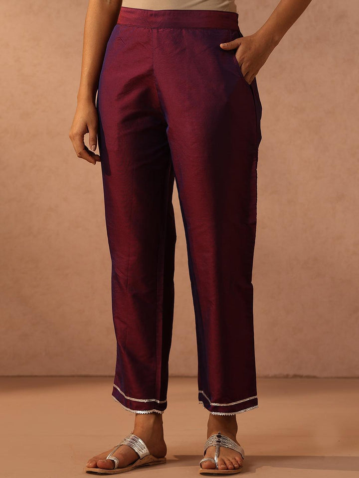 Purple Yoke Design Silk Blend Suit Set With Trousers