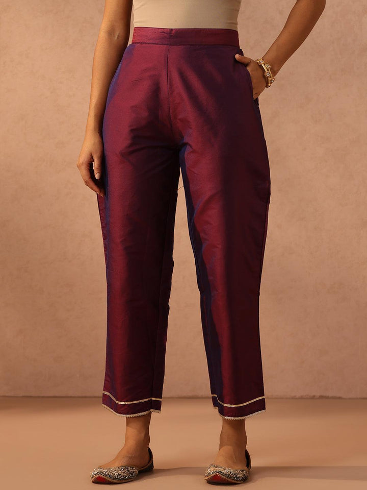 Purple Yoke Design Silk Blend Suit Set With Trousers