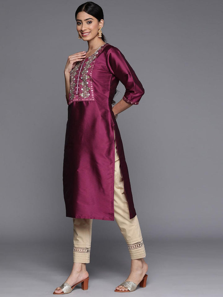 Purple Yoke Design Silk Straight Kurta