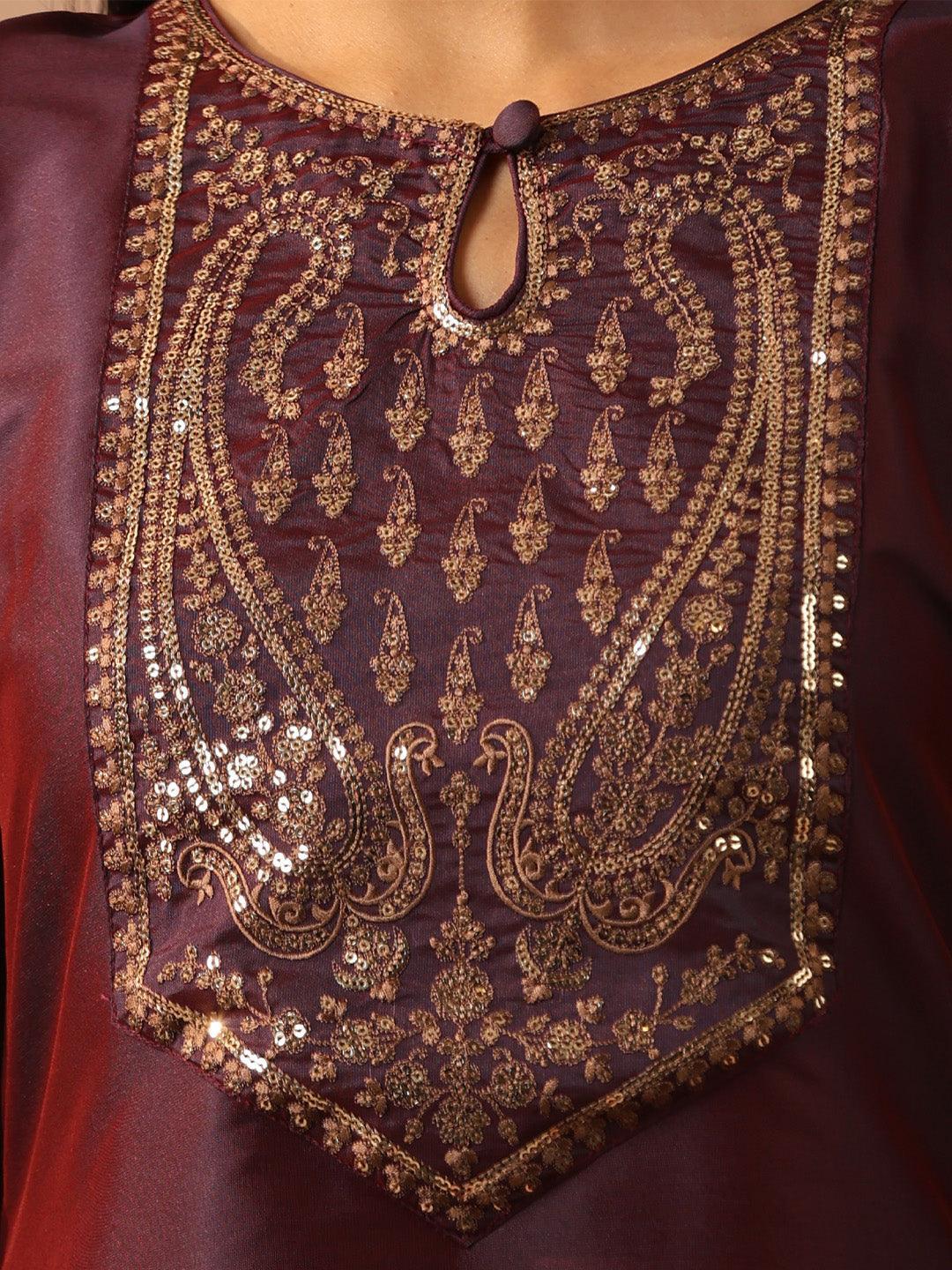 Purple Yoke Design Silk Straight Kurta - ShopLibas