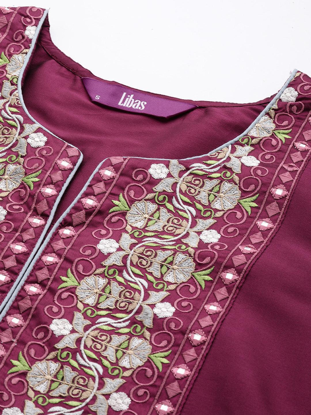 Purple Yoke Design Silk Straight Kurta - ShopLibas