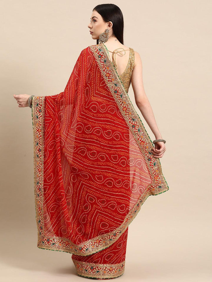 Red Embroidered Georgette Saree