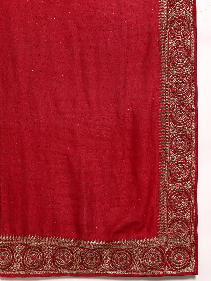 Red Embroidered Silk Blend Saree