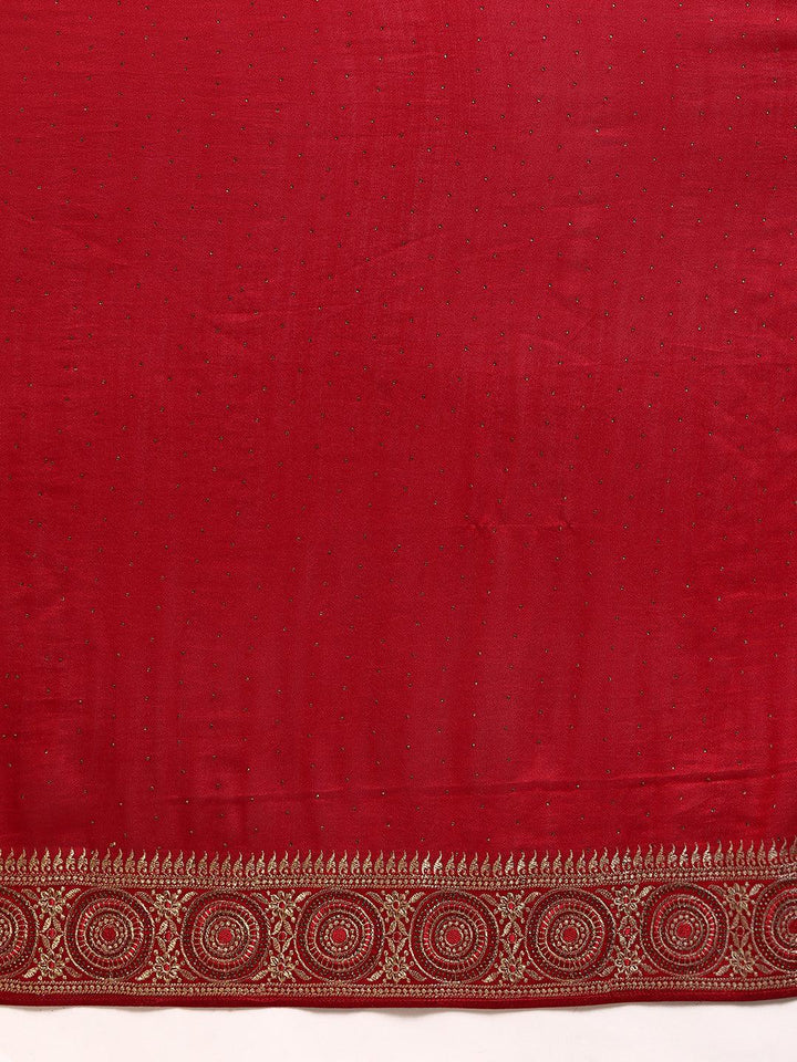 Red Embroidered Silk Blend Saree