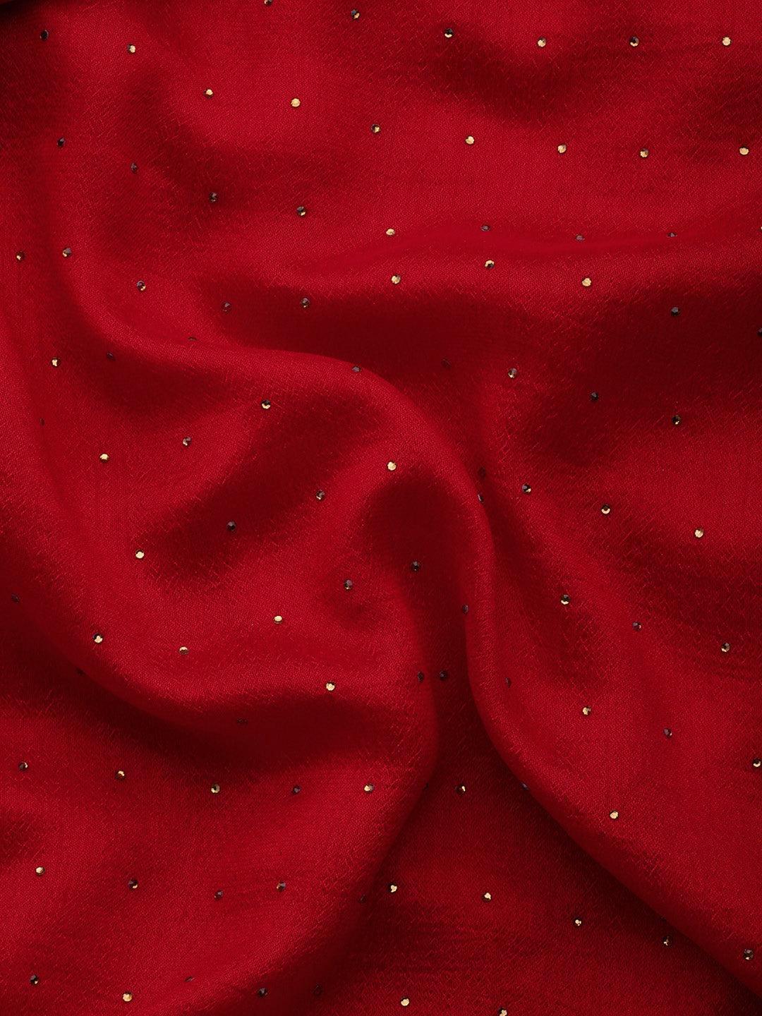 Red Embroidered Silk Blend Saree - Libas
