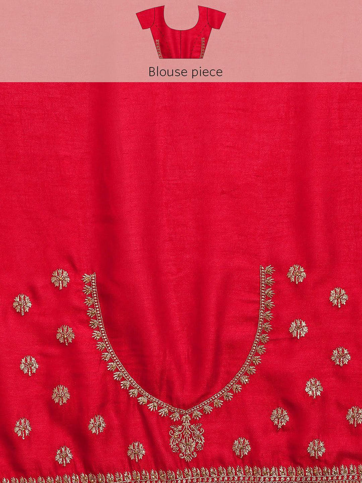 Red Embroidered Silk Blend Saree