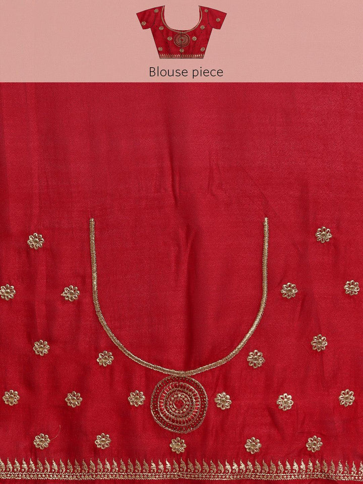 Red Embroidered Silk Blend Saree
