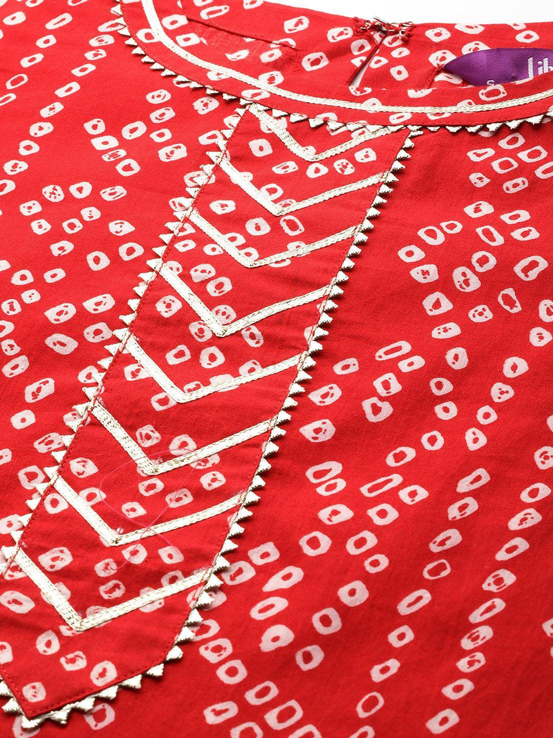 Red Printed Cotton Straight Kurta - ShopLibas