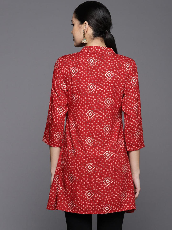 Red Printed Rayon A-Line Kurti