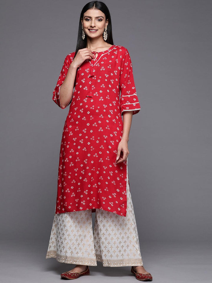 Red Printed Rayon Straight Kurta