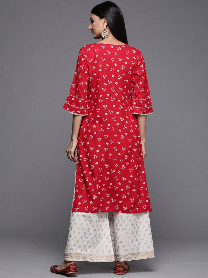 Red Printed Rayon Straight Kurta